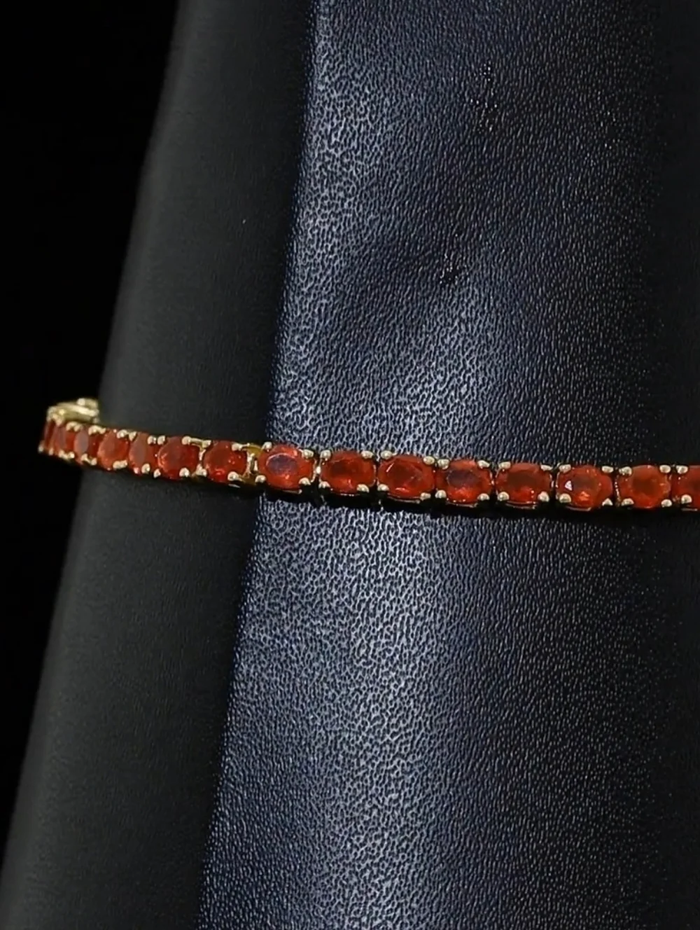 Mexican Cherry Fire Opal Tennis Bracelet 18K Vermeil Yellow Gold 3ctw